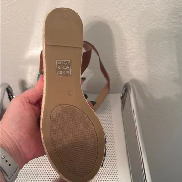 Moda Spana Brown and Blue Wedge Sandals with Ankle Strap - Picture 5 of 5